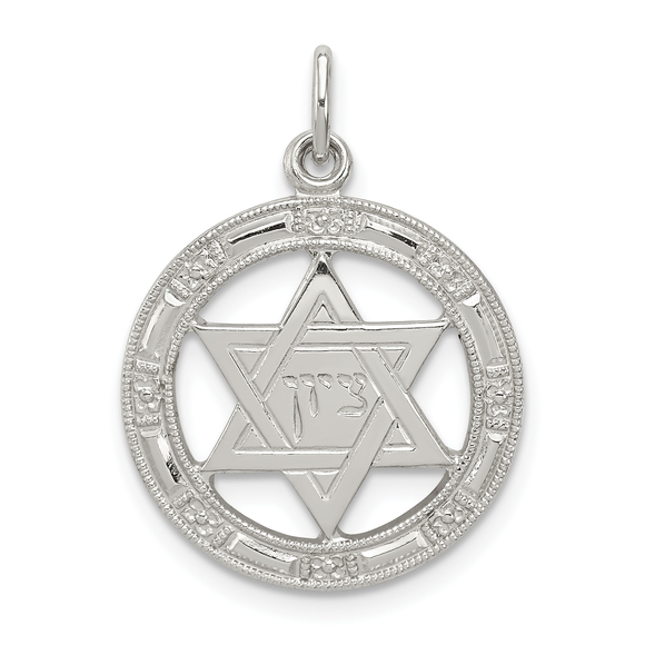 Sterling Silver Star of David Disc Charm - Picture 1 of 3